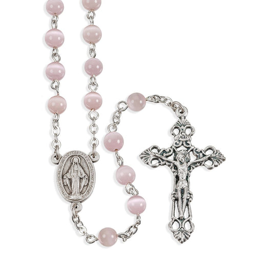 Pink Cat's Eye Bead Rosary