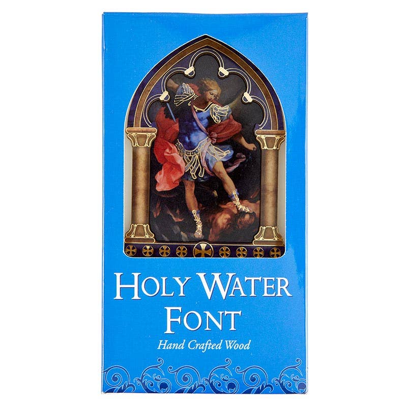 Hand Crafted Wood St. Michael Holy Water Font