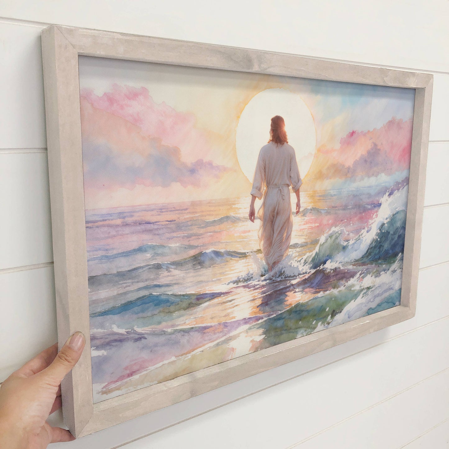 Jesus Christ Soft Sunset Waves - Coastal Home Bedroom Art