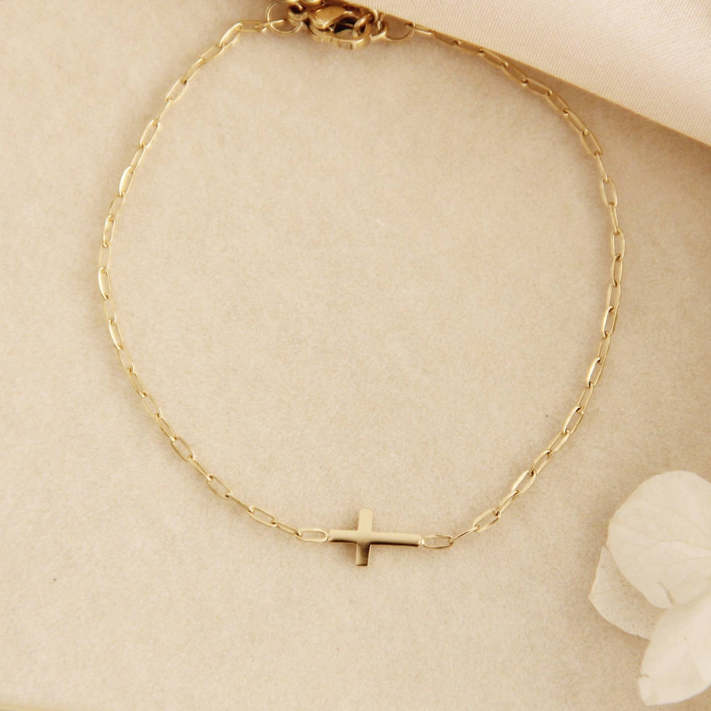 Sideways Cross Paperclip Chain Bracelet