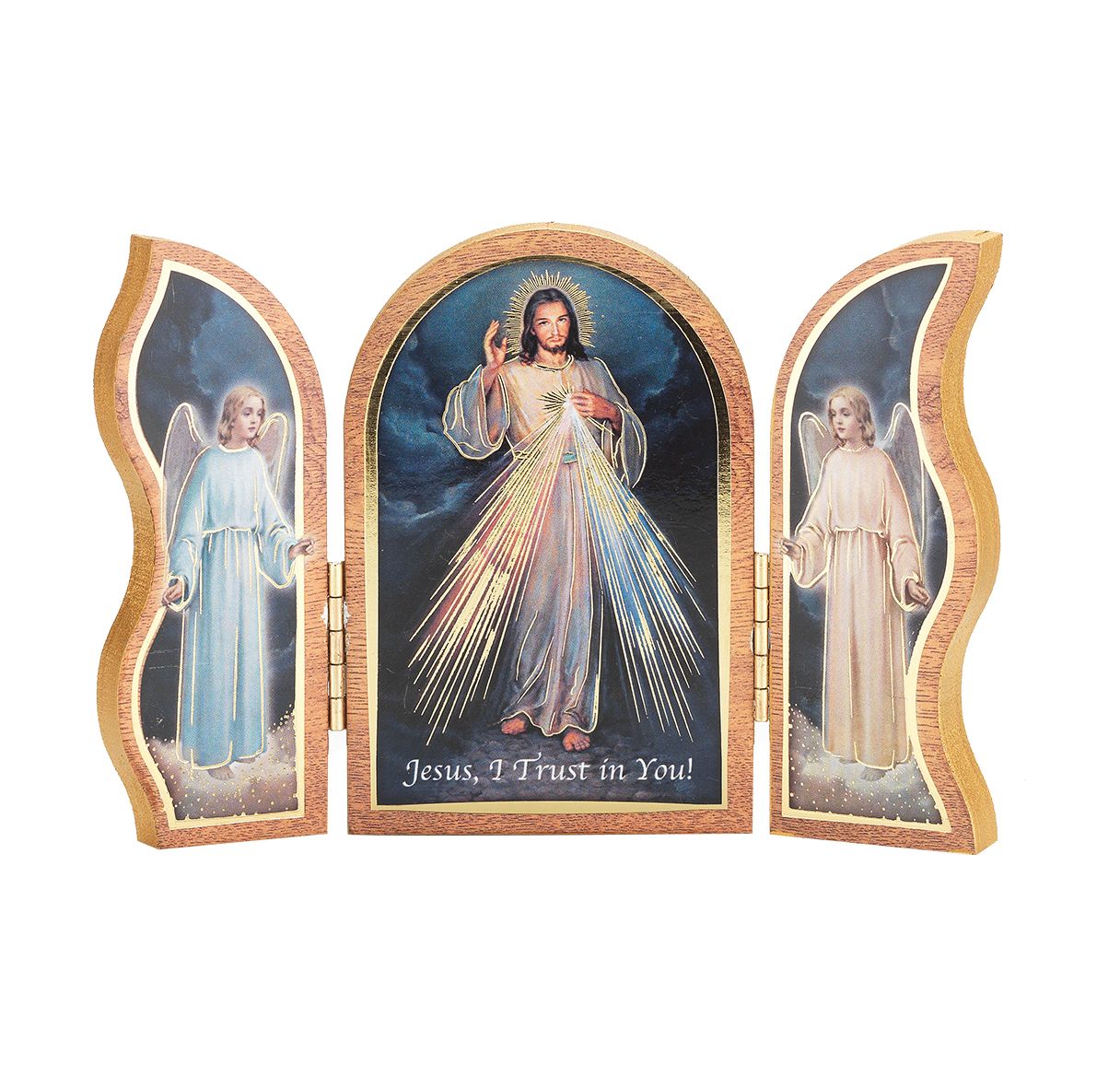 Divine Mercy Standing Natural Wood Triptych