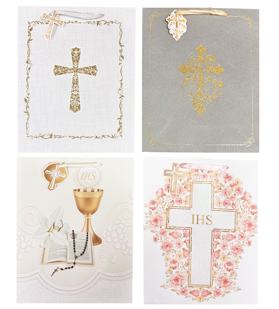 Religious Gift Bag - Cross, glitter accents, assort 4 styles