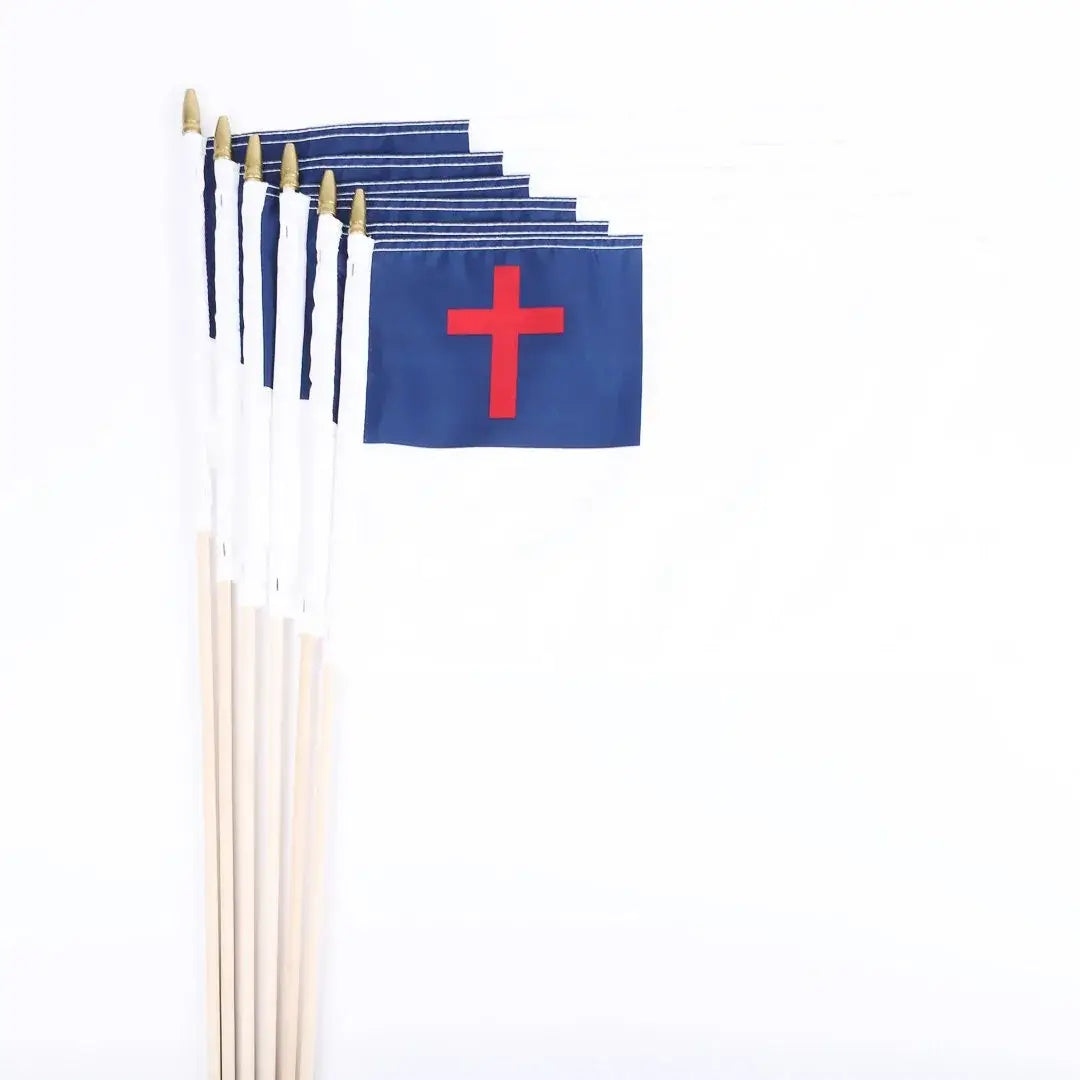 Flag Christian 12Inx18In W/25In Staff Pack of 6