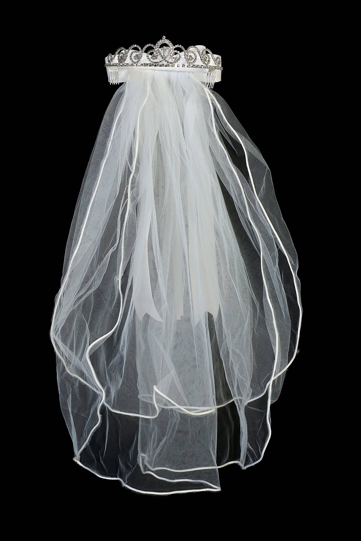 Swirl Rhinestone Cross Tiara Veil