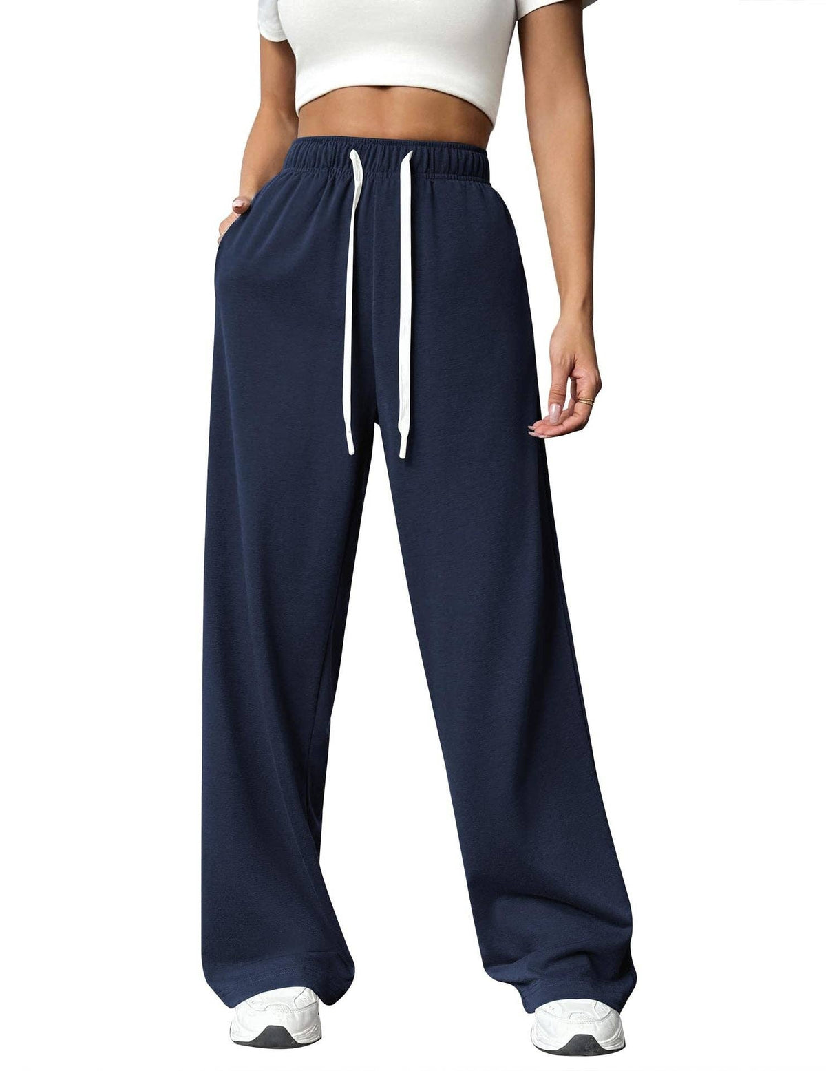 Solid Knit Wide Leg Pants Casual Drawstring Lounge