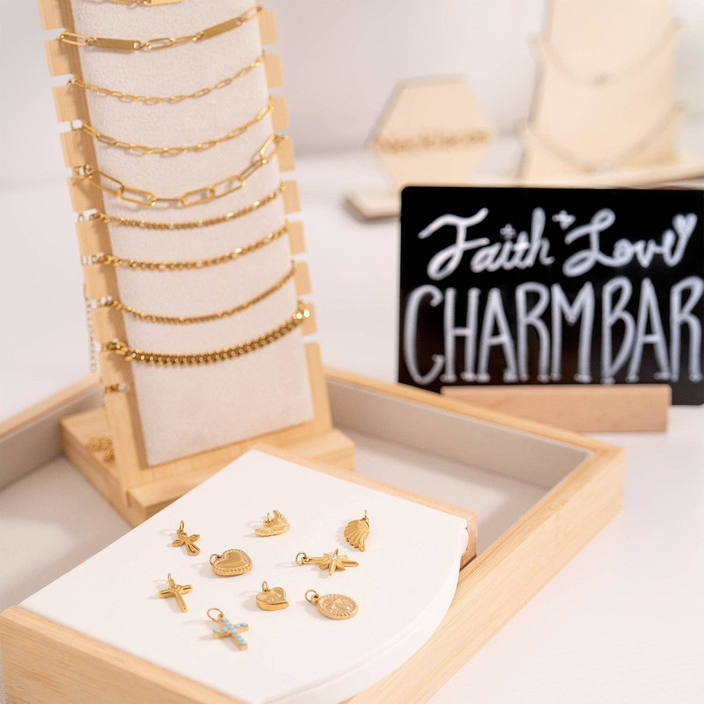 (9pc) 18K Gold PVD Stainless Steel Faith & Love Charm Set