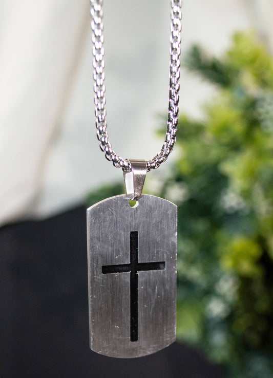Be Strong Cross Stainless Steel Dog Tag Necklace