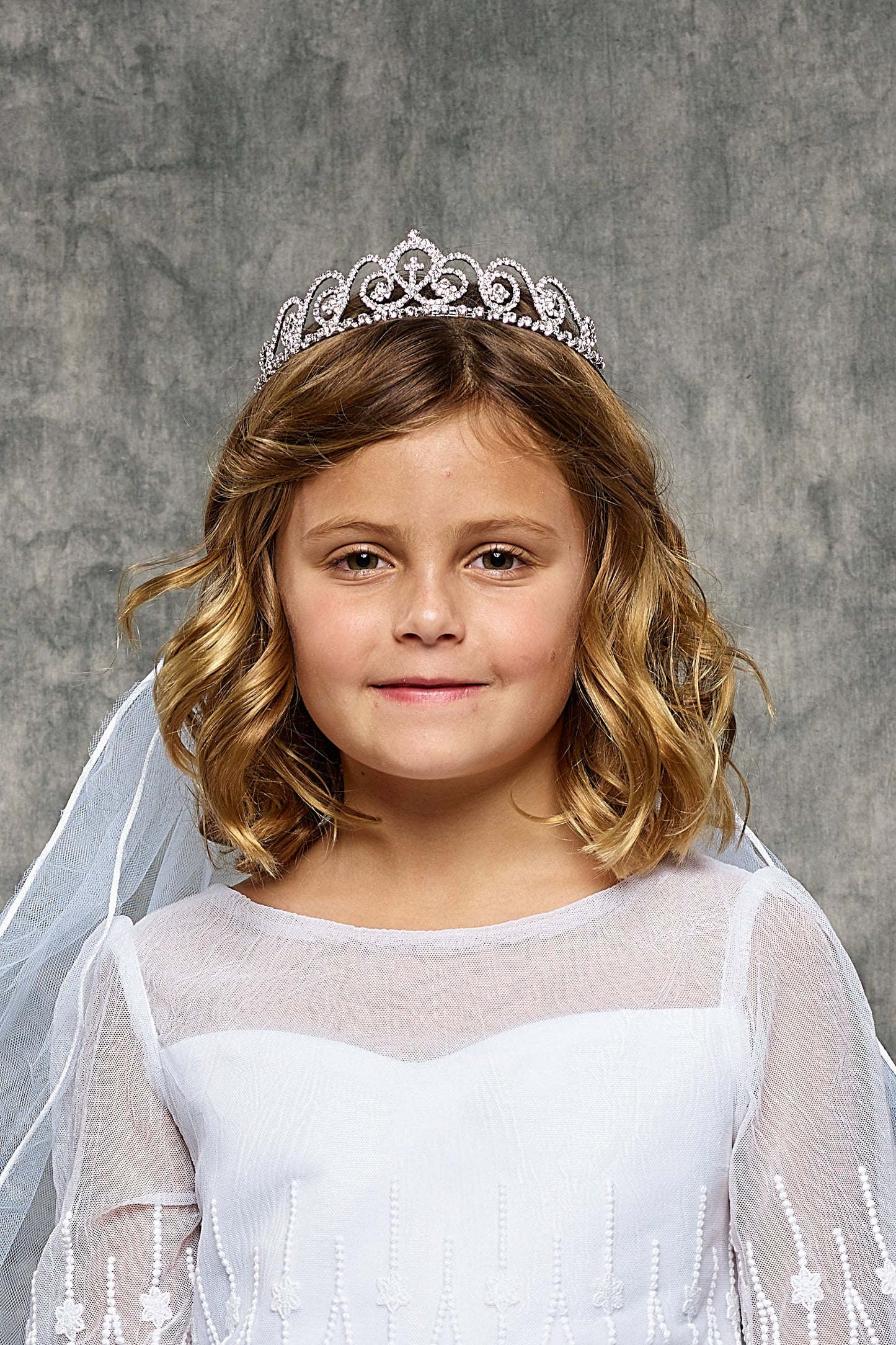 Swirl Rhinestone Cross Tiara Veil