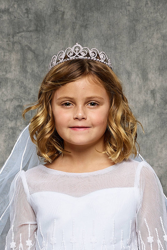 Swirl Rhinestone Cross Tiara Veil