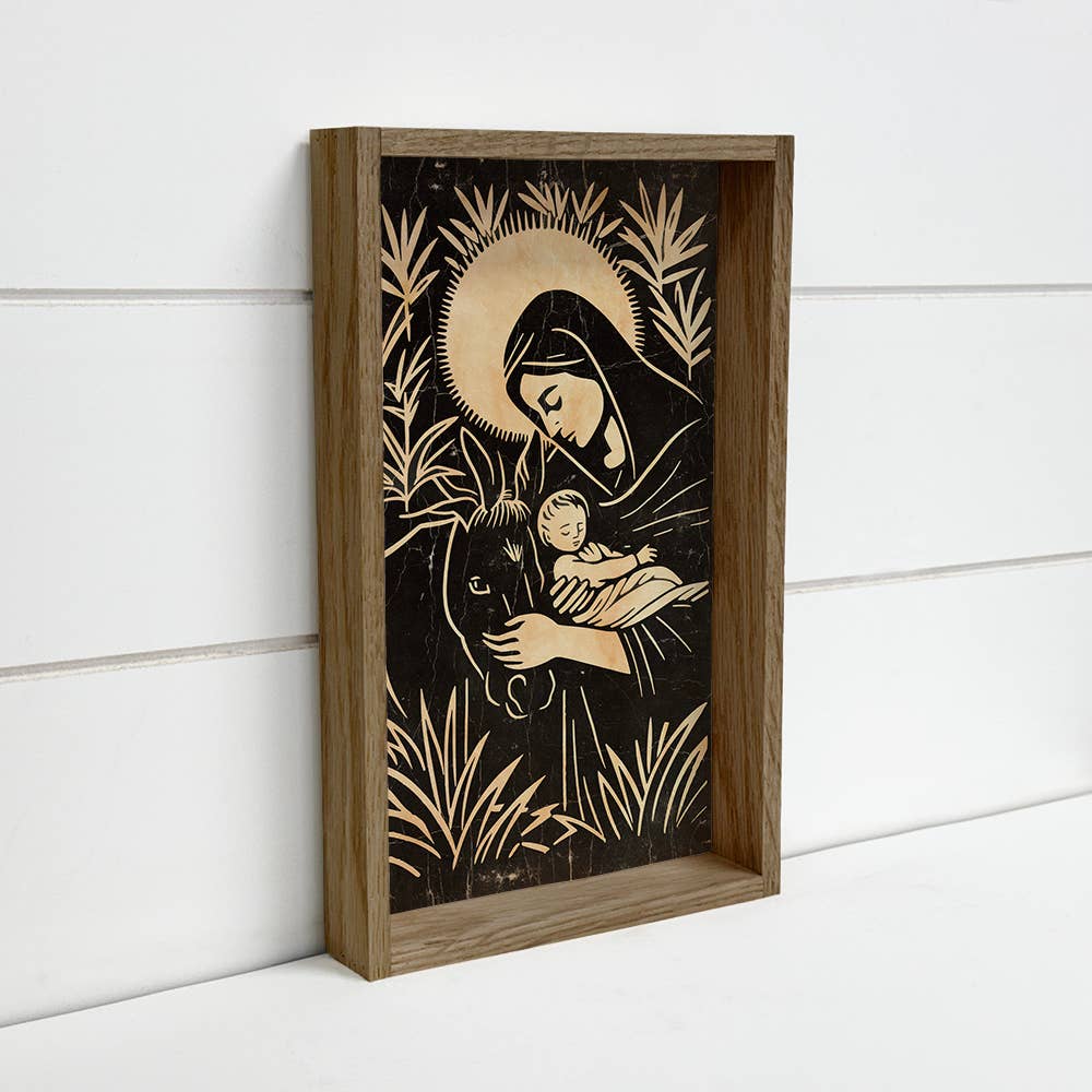 Mary and Baby Jesus Linocut - Christmas Decor - Mantle Art
