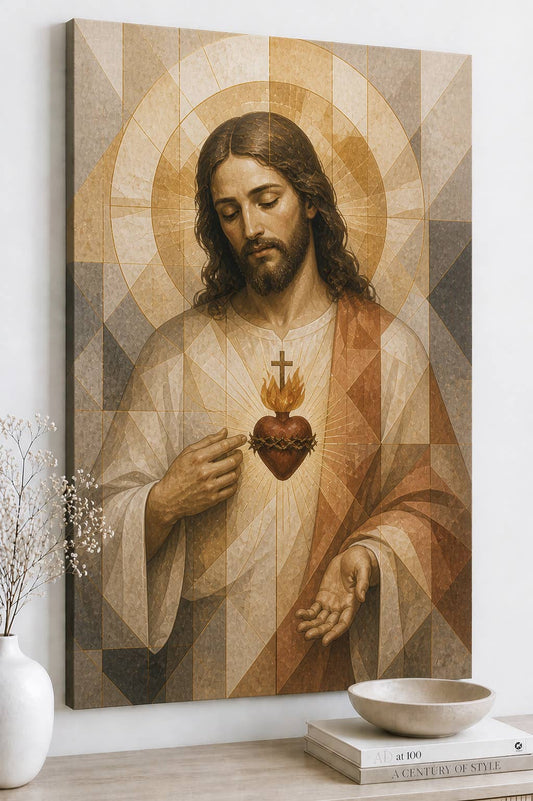 Sacred Heart of Jesus Geometric Canvas 24x36"