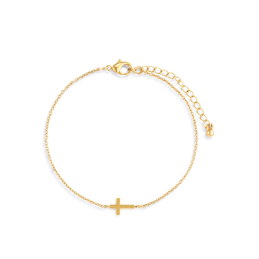 Gold Cross Charm Bracelet - 6.5in
