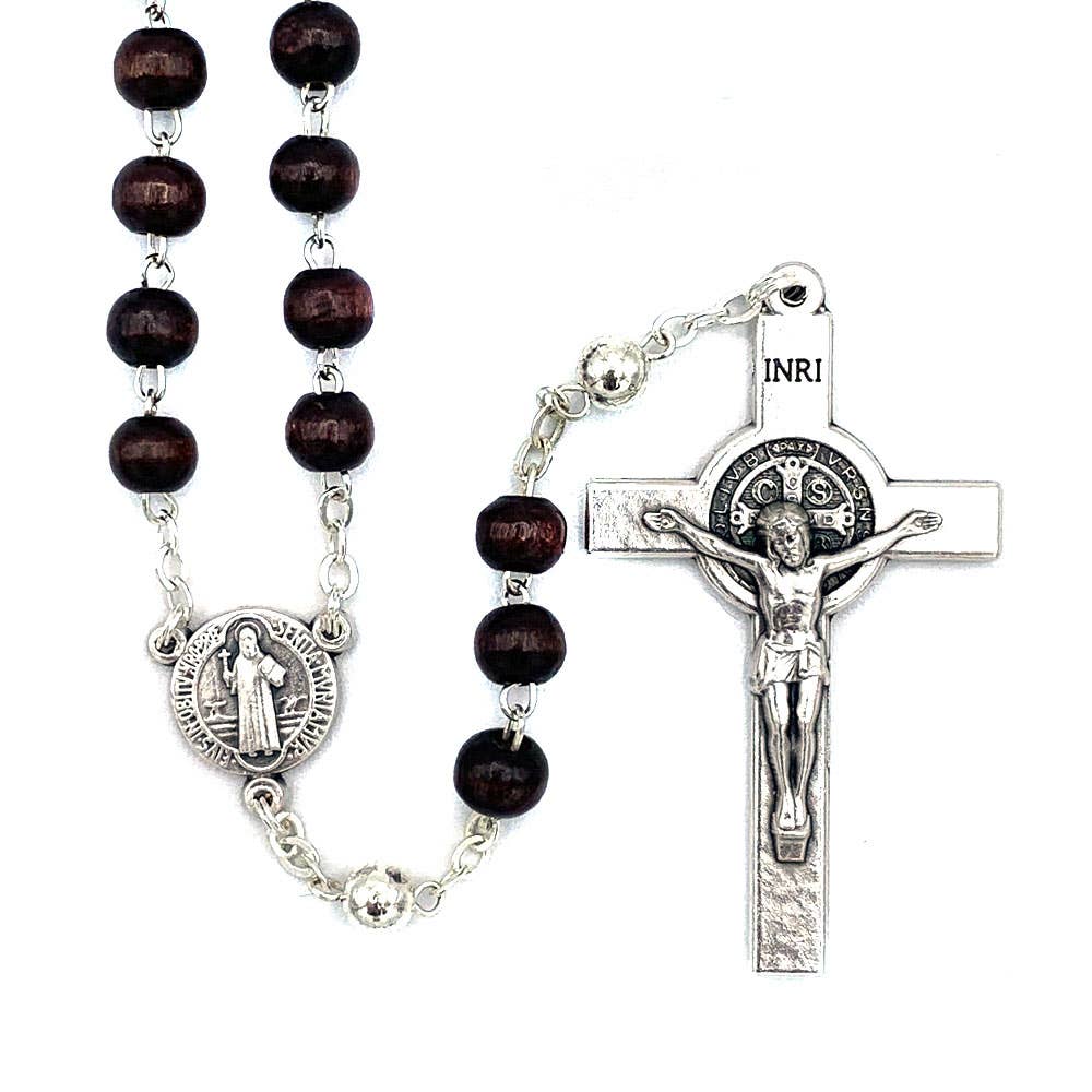 St. Benedict Brown Wood Rosary