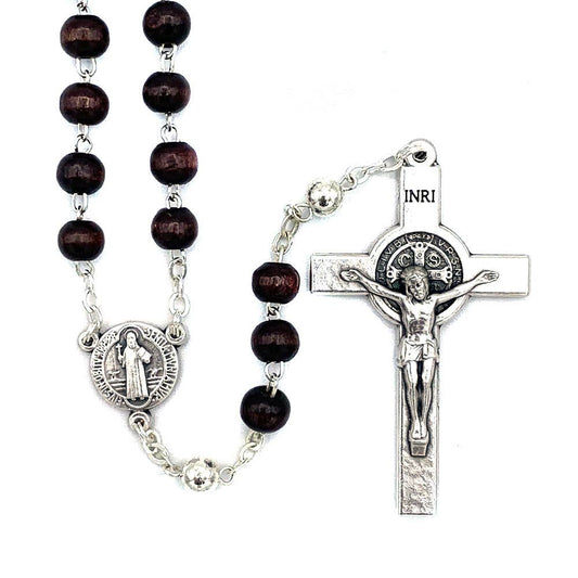 St. Benedict Brown Wood Rosary