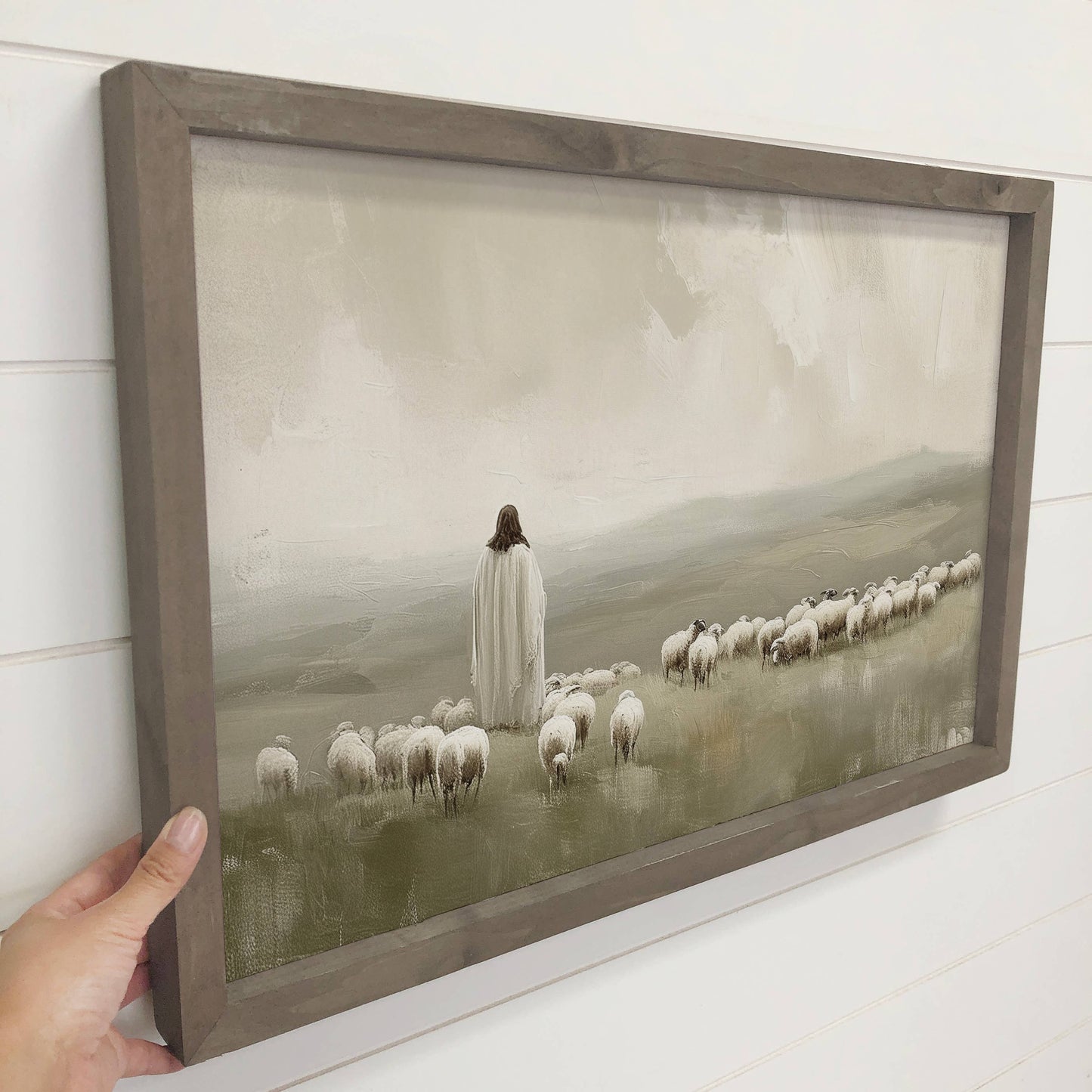 Jesus Flock of Sheep Wood Framed Decor