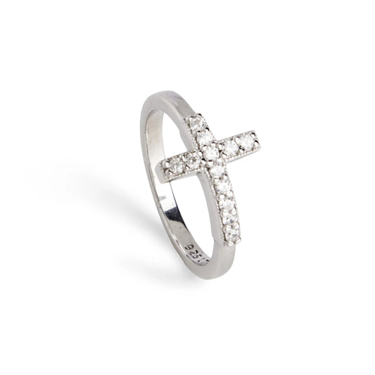 Sterling Silver Cubic Zirconia Cross - size 10