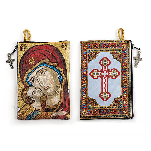 Virgin Mary and Baby Jesus Icon Rosary Pouch