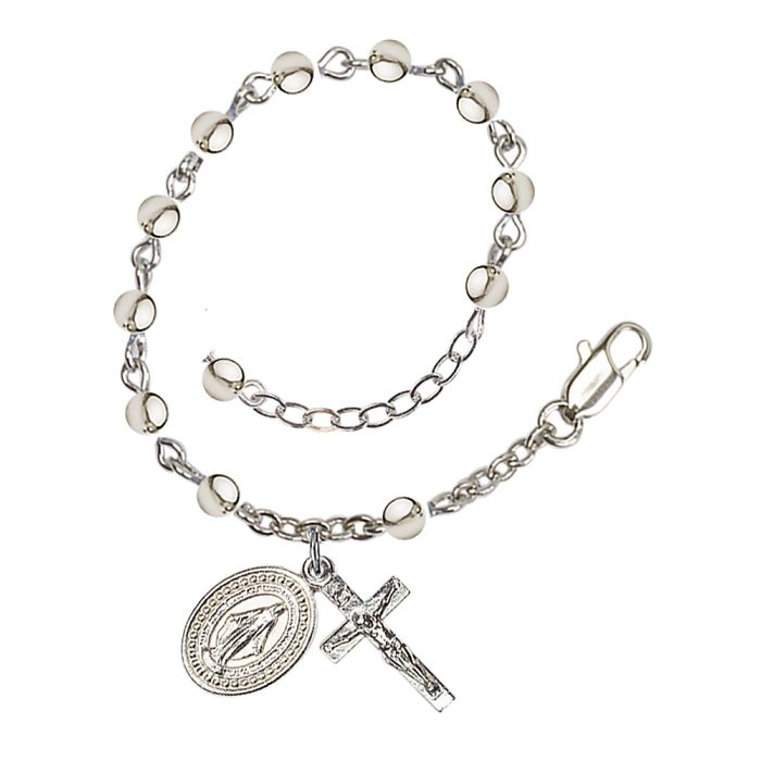 Silver Plated 4mm Round Rosary Bracelet
