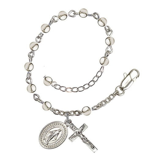 Silver Plated 4mm Round Rosary Bracelet