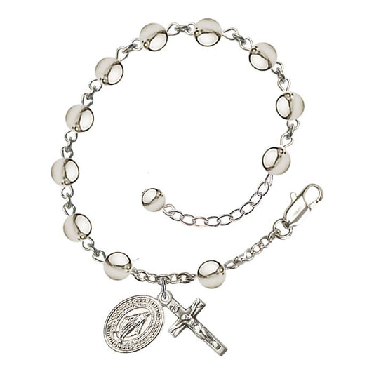 Silver Plated 6mm Cream Rosary Bracelet