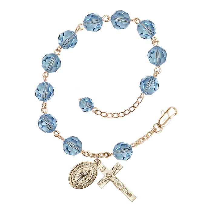 Gold Plated 8mm Aqua Rosary Bracelet