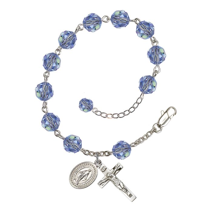 Silver Plated 8mm Light Sapphire Rosary Bracelet