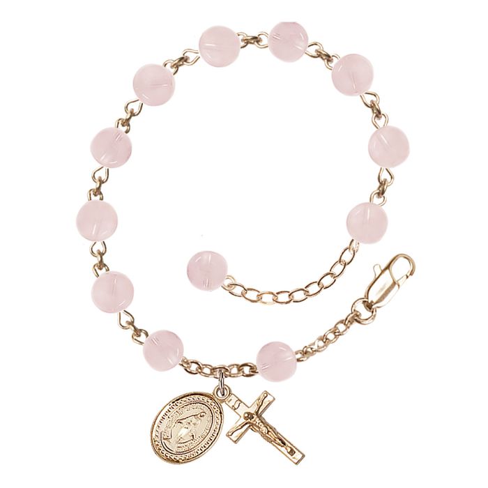 Gold Plated Pink Quartz Rosary Bracelet