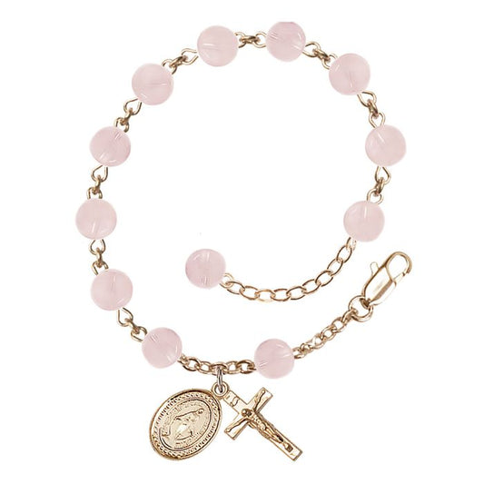 Gold Plated Pink Quartz Rosary Bracelet