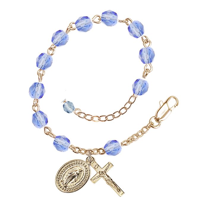 Gold Plate Light Blue Rosary Bracelet