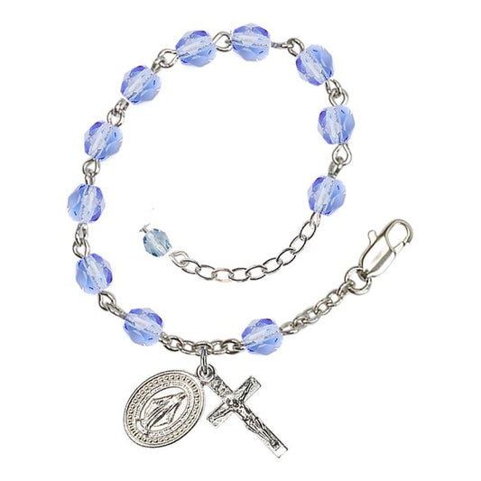 Silver Plate Light Blue Rosary Bracelet