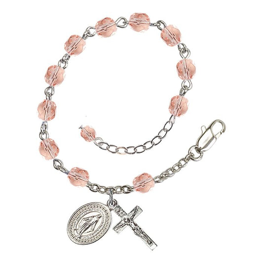 Silver Plate Light Pink Rosary Bracelet
