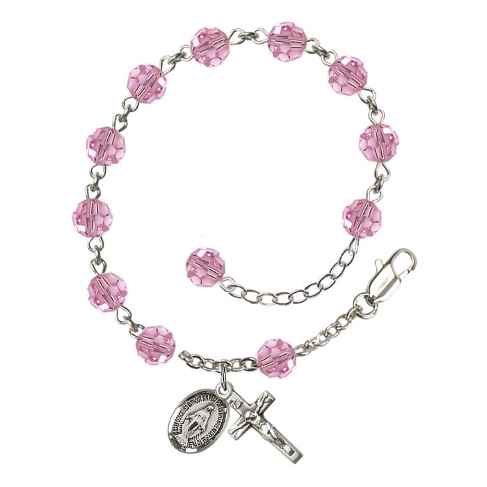 Sterling Silver 6mm Light Rose Rosary Bracelet