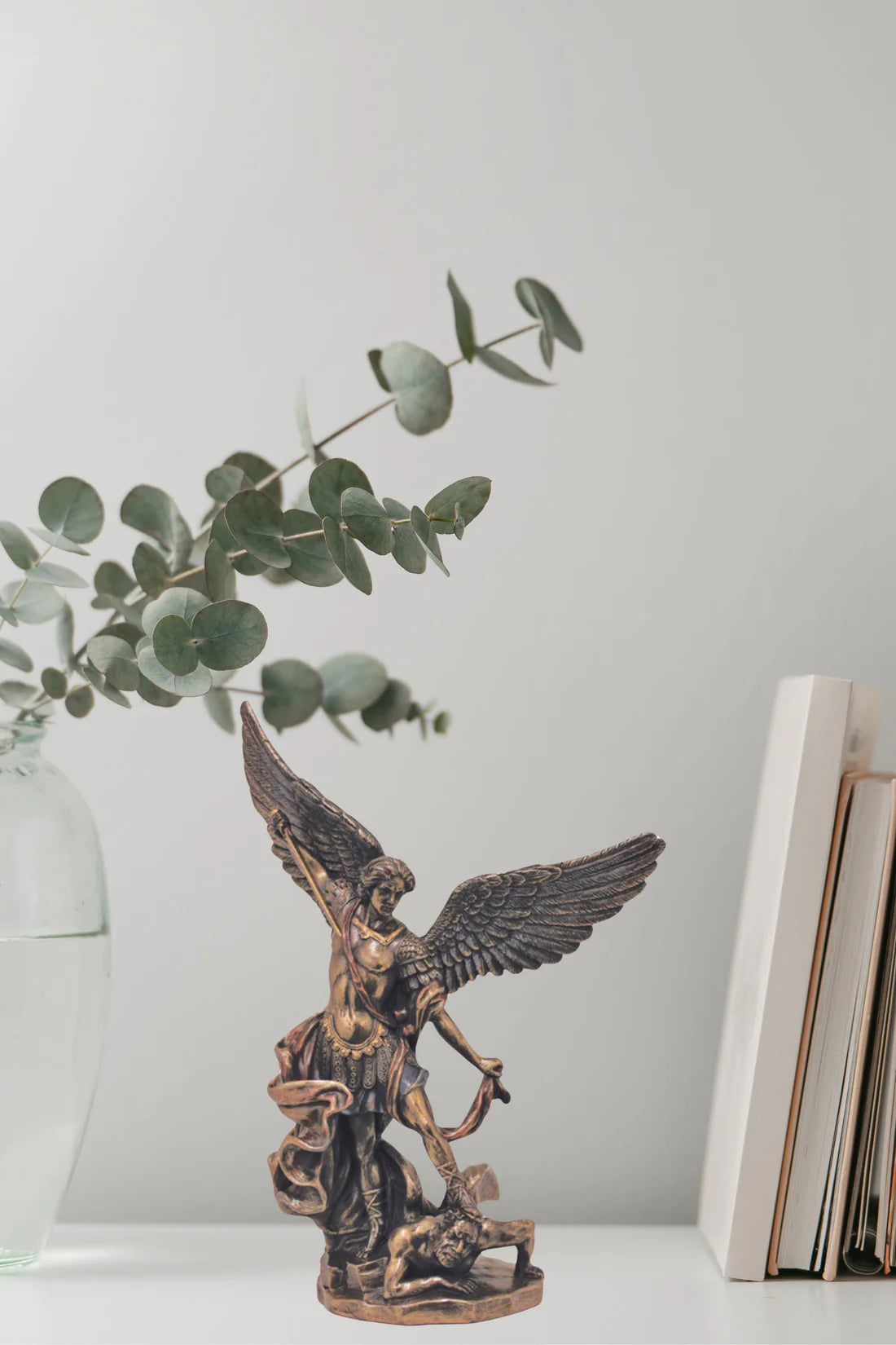 St. Michael in lightly hand-painted cold cast bronze 8"