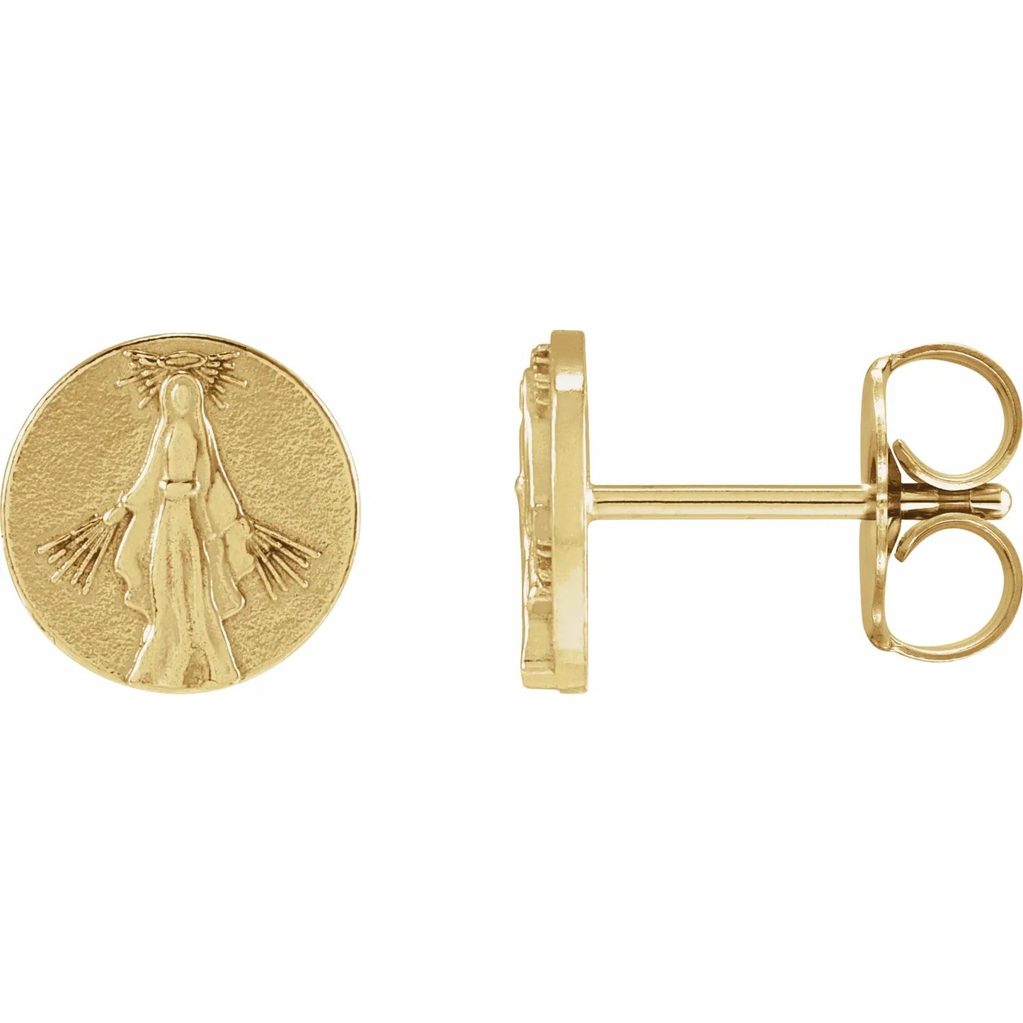 14K Yellow Tiny Miraculous Medal Stud Earrings