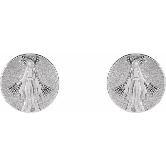 Sterling Silver Tiny Miraculous Medal Stud Earrings