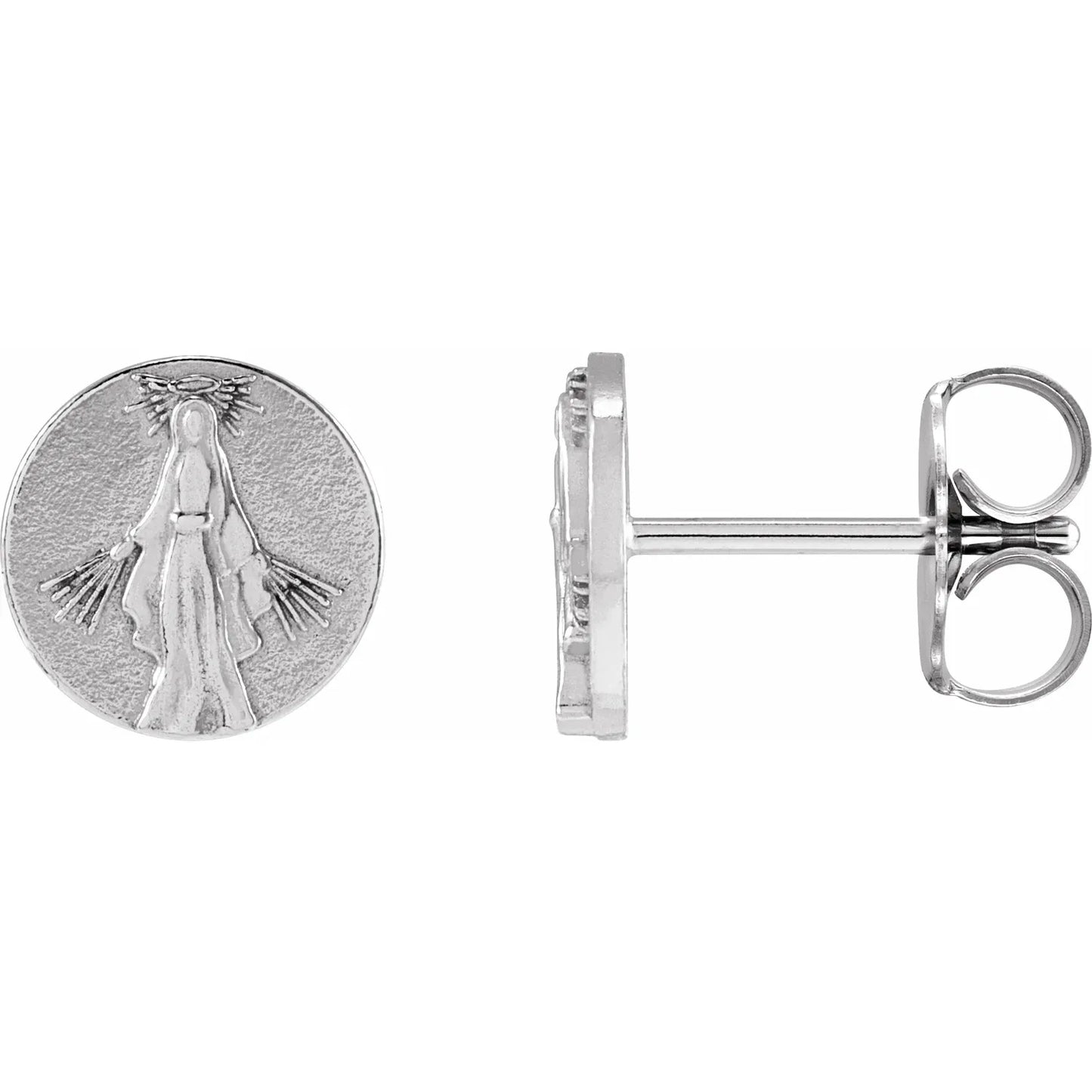 Sterling Silver Tiny Miraculous Medal Stud Earrings