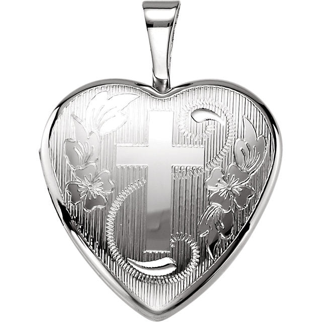 Sterling Silver Heart Locket with Cross