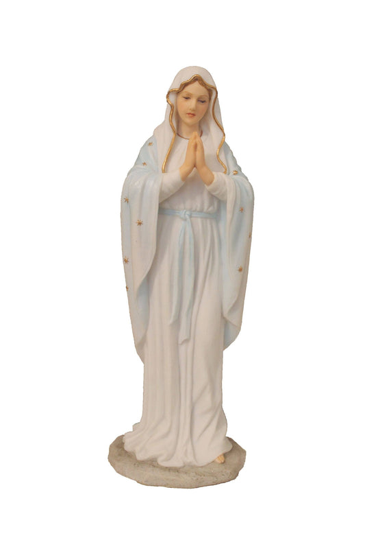 Praying Virgin statue in White with Gold 8"