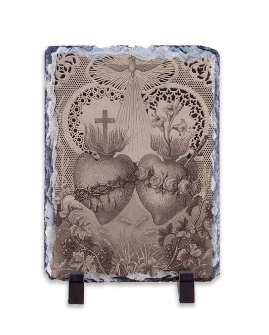 Sacred & Immaculate Hearts French Lithograph Slate