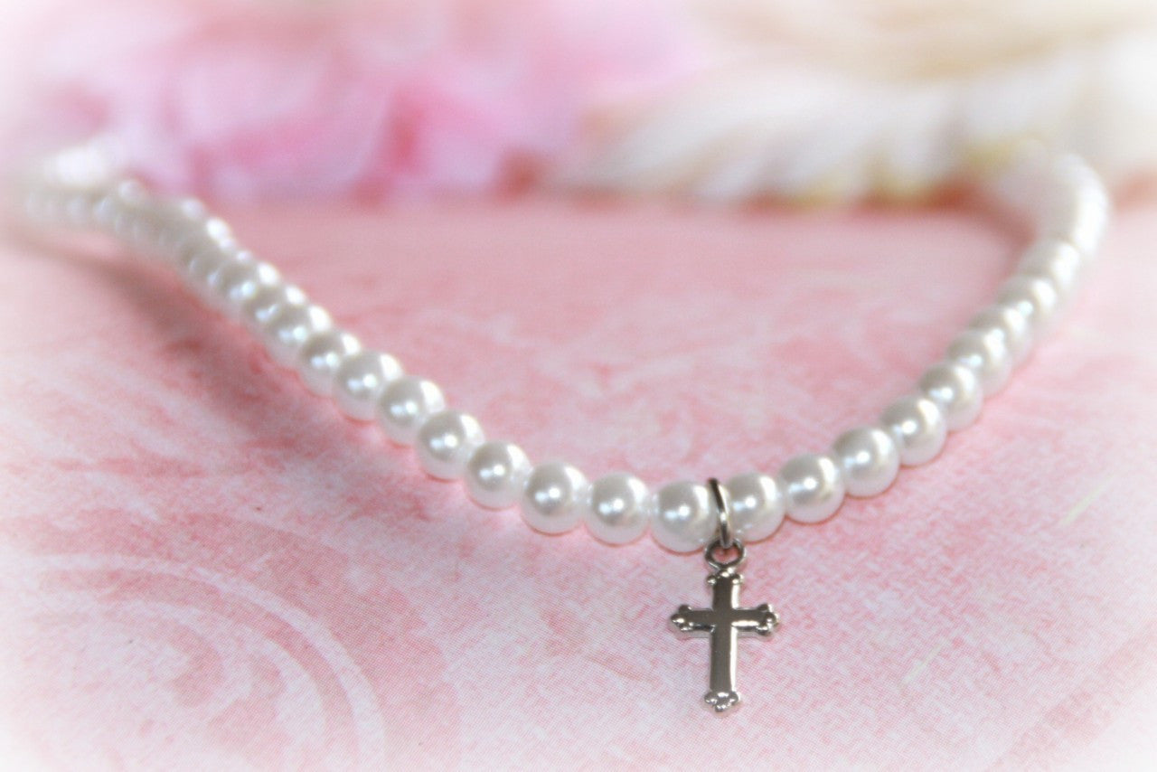 Glass Pearls 15" Cross Necklace